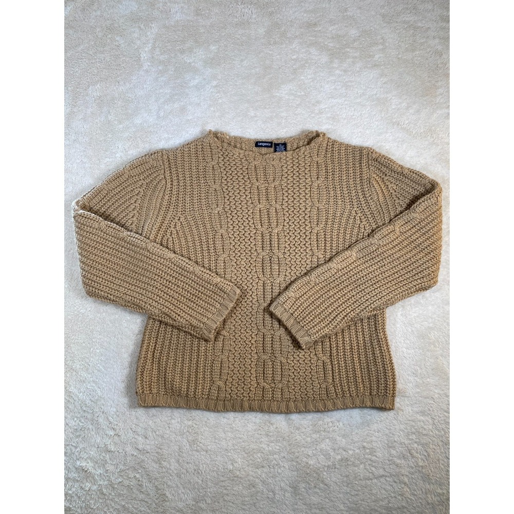 Langenis Wool Blend Women's Size‎ M Cableknit Tan Sweater